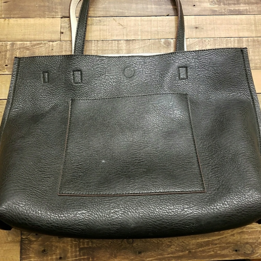 Black, reversible vegan tote